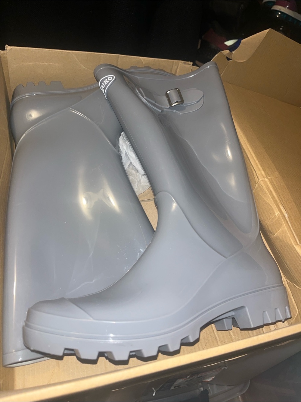 Women's Grey Rain Boots with Buckle - Brand: OXO